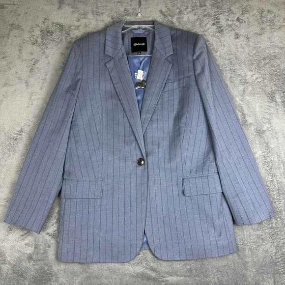 Madewell Alexa Chung Oversized Blazer Women's Size 12 Blue Gray Pinstripe NWT - Picture 1 of 13